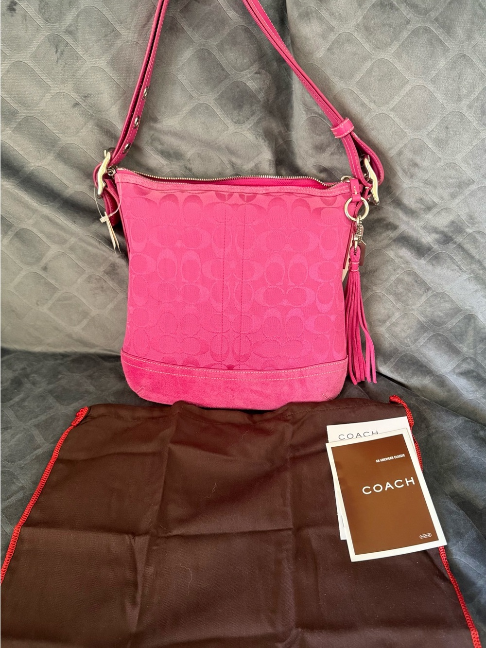 NWT COACH Hot Pink Signature Jacquard Crossbody with Tassel